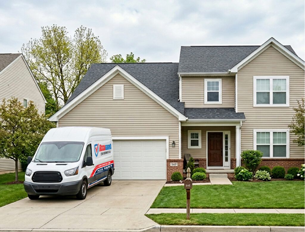 An AccuGuard Mobile Lab parked in a residential driveway